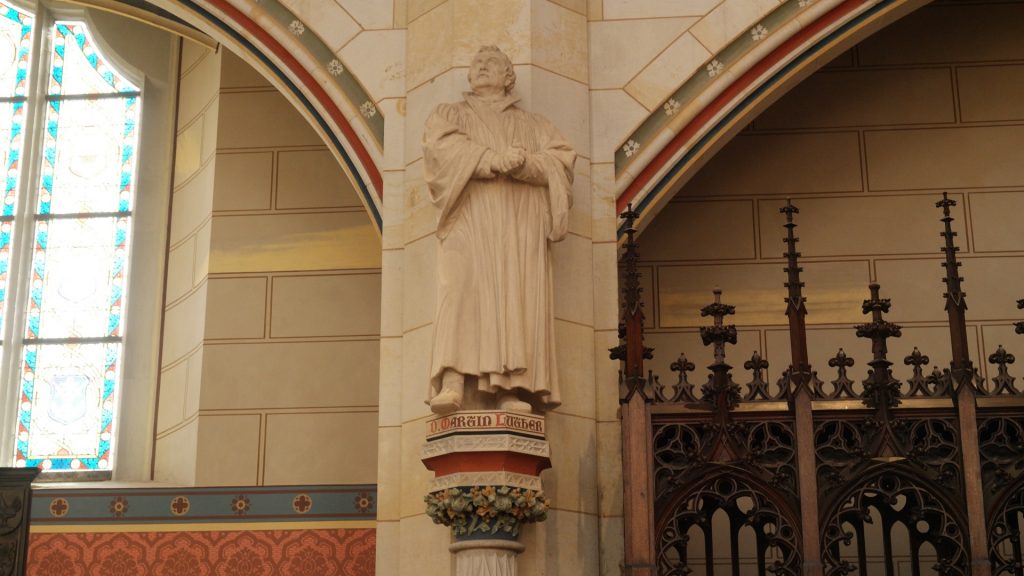 A statue of Martin Luther in the Wittenberg Castle Chapel