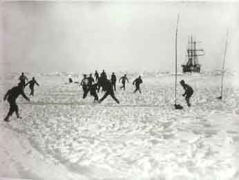 With the Endurance trapped in pack-ice, the crew played soccer on the ice. Photo by Frank Hurley