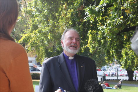 Tasmanian Anglican Bishop, John Harrower speaking to media about the Salamanca Declaration